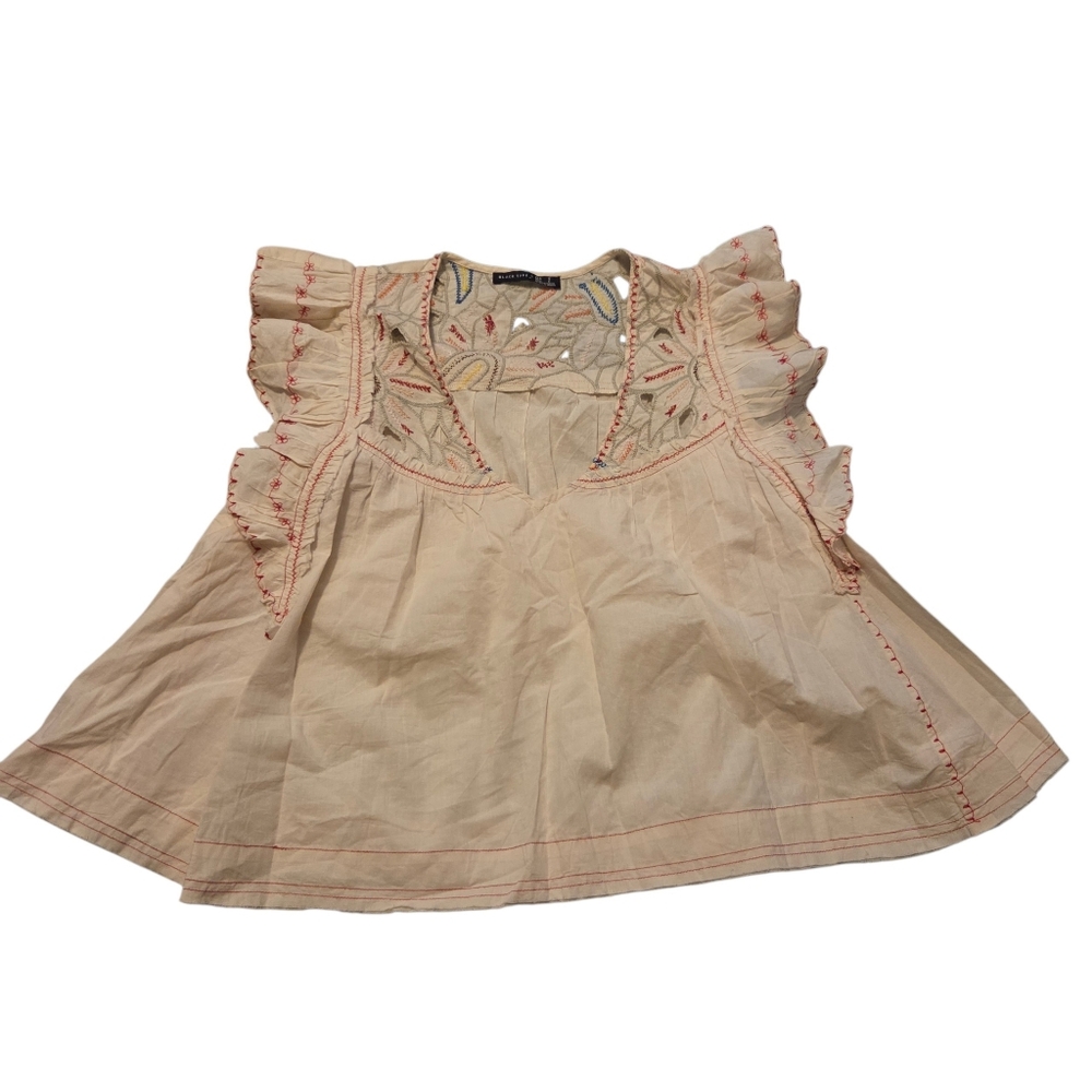 Embroidered Ruffle Sleeve Top Size Small